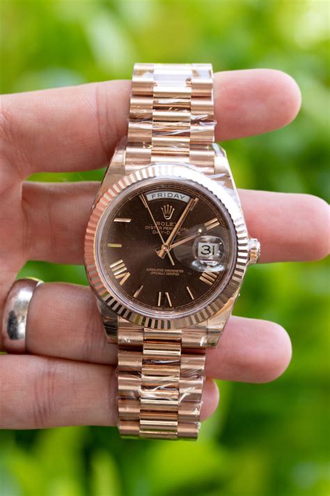 rolex president rose gold chocolate|Rolex presidential gold price.